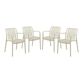 Sweeek Sill&oacute;n de jard&iacute;n con dise&ntilde;o lineal, set de 4, beige