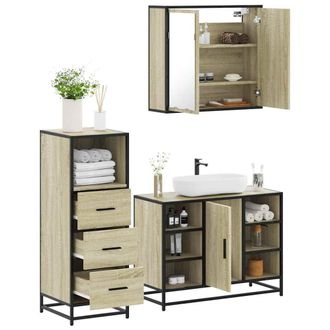 Berkfield Home 3 Piece Bathroom Furniture Set Sonoma Oak Engineered Wood in Brown