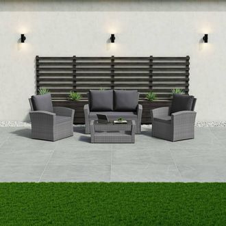 Home Discount 5Pc Garden Vida Mylor 4 Seater Rattan Set Fabric UKFR Garden Furniture in Grey