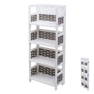 Hhg Nunca Usado] Estanter&iacute;a Hhg 660, Estanter&iacute;a De Pie Para Sal&oacute;n, Plegable 4 Estantes, Madera 110cm, Blanco, Mimbre Gris