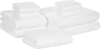 Beliani Beliani - Juego De 9 Toallas De Ba&ntilde;o Y Alfombrilla De Ba&ntilde;o De Algod&oacute;n Blanco De Low Twist Para Invitados Atai