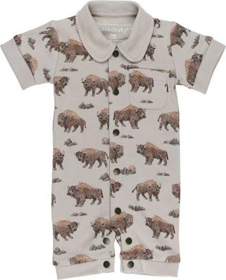 LOvedbaby Print Organic Cotton Romper in Bison at Nordstrom, Size 18-24M