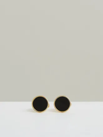 Reiss Mens Gold Tone & Onyx Inlaid Round Cufflinks