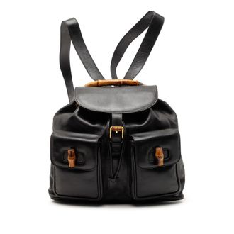 Gucci Pre-owned Gucci Calfskin Bamboo Drawstring Backpack Unisex P9KUAII4UA4O2CSU