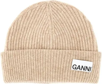 Ganni Berretto in maglia a coste leggermente strutturato - - Accessories - Donna - Beige - ONE SIZE