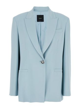 Pinko Faraona Light Blue Single-Breasted Jacket With Peak Revers In Viscose Stretch Woman