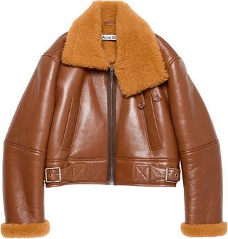 Acne Studios Leren jack met lammy kraag - Bruin