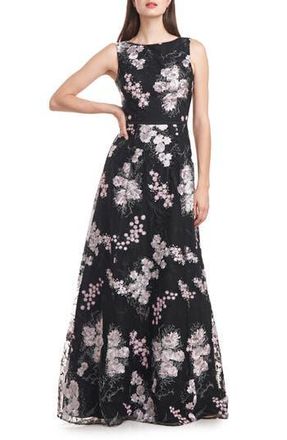 JS Collections Catalina Floral Embroidered A-Line Ballgown in Black/Blush at Nordstrom Rack, Size 10