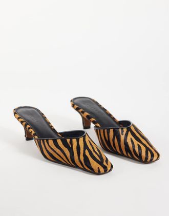 Asos Stormy - Sabot in pelle effetto cavallino tigrati con tacco e punta squadrata-Multicolore