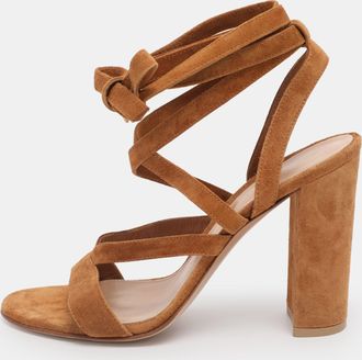 Gianvito Rossi Brown Suede Ankle Strap Strappy Sandals