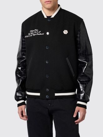 Philipp Plein Bomber varsity in pelle effetto cocco con logo a contrasto