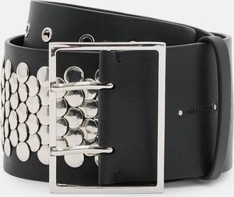 AllSaints Cow Leather Meredith Studded Wide Leather Belt, Size: XS