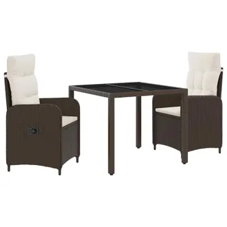 vidaXL Juego De Comedor Para Exteriores 3 Pcs Marr&oacute;n Y Crema Blanca Vidaxl