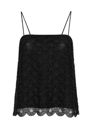 Rotate Black Sequins Straight Neckline Slip Top