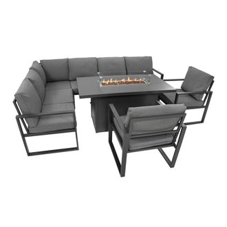 MonsterShop Aluminium 7 Seater Garden Furniture Set With Fire Pit in Grey
