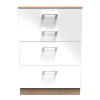 Welcome Furniture Milan Ready Assembled Chest Of Drawers with 4 Drawers - White Matt / Oak - Welcome Furniture | TJ Hughes