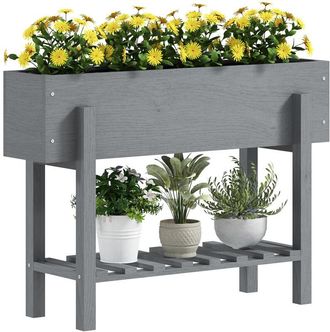 OUTSUNNY Huerto Urbano De Madera Mesa De Cultivo Con Estante Jardinera Elevada Para Cultivo Flores Vegetales En Jard&iacute;n Terraza 100x30x70,5 Cm Gris