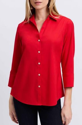 Foxcroft Mary Button-Up Blouse in Simply Red at Nordstrom, Size 16