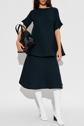 Pleats Please Issey Miyake Ribbed Skirt, Womens, Navy Blue