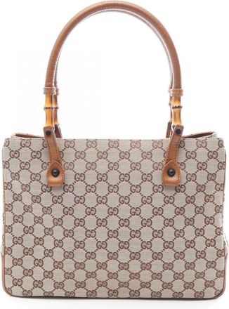 Gucci Beige Brown Canvas Leather Handbag Tote Bag (Pre-Owned)