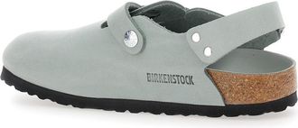 Birkenstock Womens Light Blue Leather Mules With Buckles
