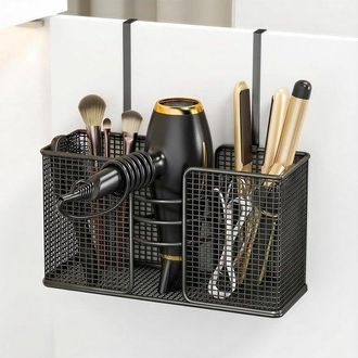 OEM Juego De 2 Soportes De Pared Para Secador De Pelo Y Rizador - Con Y Sin Compartimento De Almacenamiento, Metal Gris Mate, Organizador De Ba&ntilde;o