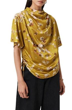 AllSaints Leslie Floral Side Ruched Top in Armada Deep Yellow at Nordstrom Rack, Size 2 Us / 6 Uk