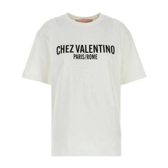Valentino Garavani T-Shirts, female, White, Size: XS Jersey Cotton T-Shirt With Chez Print