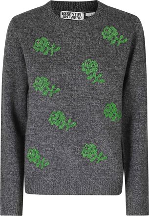 Essentiel Grey Jacquard Floral Wool Sweater