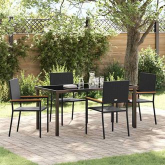Berkfield Home 5 Piece Garden Dining Set Black Poly Rattan
