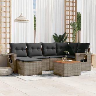 vidaXL Vidaxl - Set De Sof&aacute;s De Jard&iacute;n 7 Piezas Con Cojines Rat&aacute;n Pe Gris