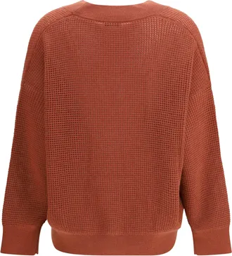 Brunello Cucinelli Womens Cardigan Cashmere With V-Neck Orange Flame+oyster Kashmir-Capra Hircus Kashmir/capra Sweater
