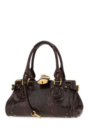 Chlo&eacute; Womens Printed Leather Paddington Shoulder Bag Kohlbrown Borse A Tracolla