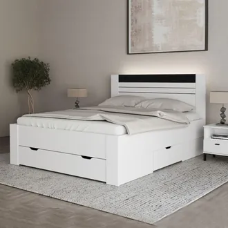 Dmora Letra Matrimonial Kabale, Dimensiones Colch&oacute;n 160x200 Cm, Cabecera Detalle Acanalado, Soporta 200 Kg, Blanco