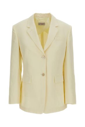 Alberto Biani White Linen-Blend Single-Breasted Blazer