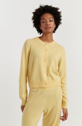 Chinti and Parker Wool Cashmere Blend Crew Neck Cropped Cardigan in Soft Yellow at Nordstrom, Size X-Large