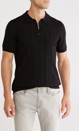T.R. Premium Textured Sweater Knit Zip Polo in Black at Nordstrom Rack, Size Xxx-Large