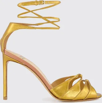 Francesco Russo Sandali in pelle laminata con tacco alto e cinturino