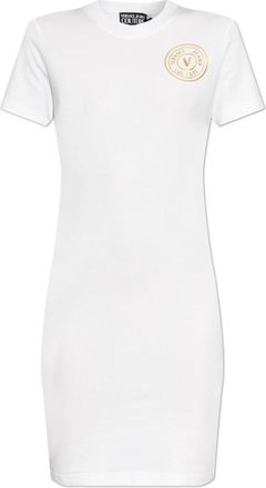 Versace Jeans Couture Jurk met bedrukt logo - Dames - Korte kleedjes - Wit - S - Katoen - Kleedjes