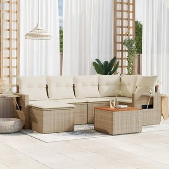 vidaXL Vidaxl - Set Sof&aacute;s De Jard&iacute;n 7 Piezas Y Cojines Rat&aacute;n Sint&eacute;tico Beige