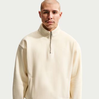 Nike Mens Solo Swoosh Fleece Quarter-Zip Top in White | HV1094-113
