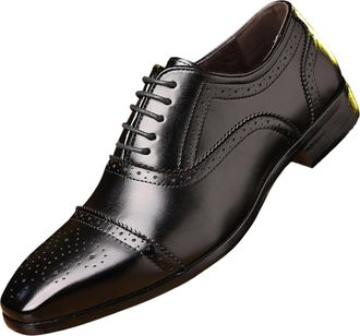 Generic Mens Leather Lace Up Cap Toe Brogue Oxfords Comfortable Low Heel Classic Business Wedding Dress Shoes Fashion Oxford Derby Shoes (Black,11.5)