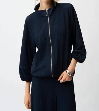 Joseph Ribkoff Textured Zip-Up Bomber Jacket In Midnight Blue