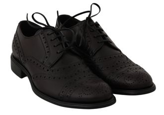 Dolce & Gabbana Mens Black Leather Wingtip Oxford Dress Shoes Bordeaux