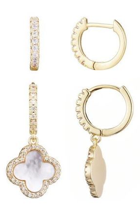Adornia Set of 2 Halo Mother-of-Pearl Hoop Earrings in Gold-White at Nordstrom Rack