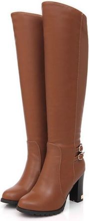 Generic Ladies Block Heel Riding Boots - Side Zipper Knee High Design, Versatile for Work and Casual Wear,Brown,1.5 UK