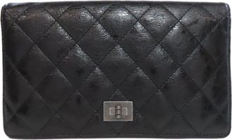 Chanel 2.55 Black Leather Long Wallet (Bi-Fold) (Pre-Owned)