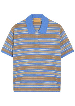 Guest In Residence Striped Cotton and Cashmere-blend Polo Shirt - Blue - S (UK8-10 / S)