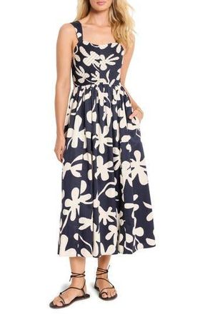 Nic+Zoe Sarah Glowing Flower Stretch Cotton Midi Sundress in Indigo Multi at Nordstrom Rack, Size Small