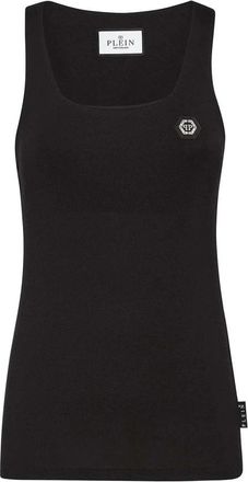 Philipp Plein Sleeveless Square Neck Cotton Tank-Top - Dames - Tops zonder mouwen - Zwart - L - Katoen - Tops